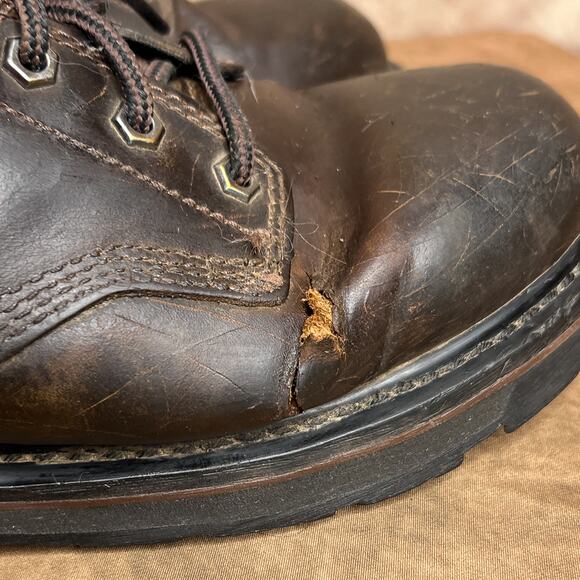 Timberland Pro Ankle Lace Up Boot Soft Toe Dark Brown Lug Sole Tread Distressed main image 6